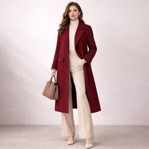 Together Wool Blend Trench Coat Womens Size 8 Red Vintage Pockets Retro Timeless